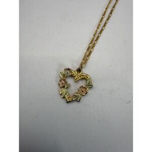 Vintage Gold Tone Floral Heart Necklace – Romantic Statement Costume Jewelry